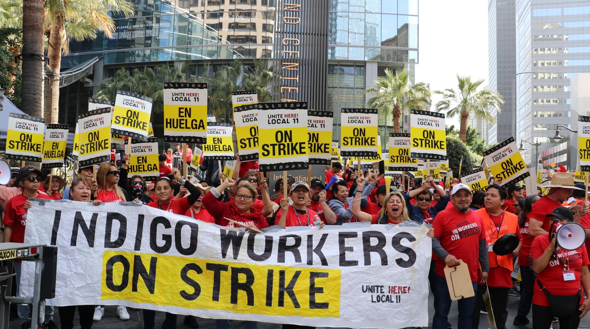 Hotel Workers March In Los Angeles Determined To Hold Out Strike