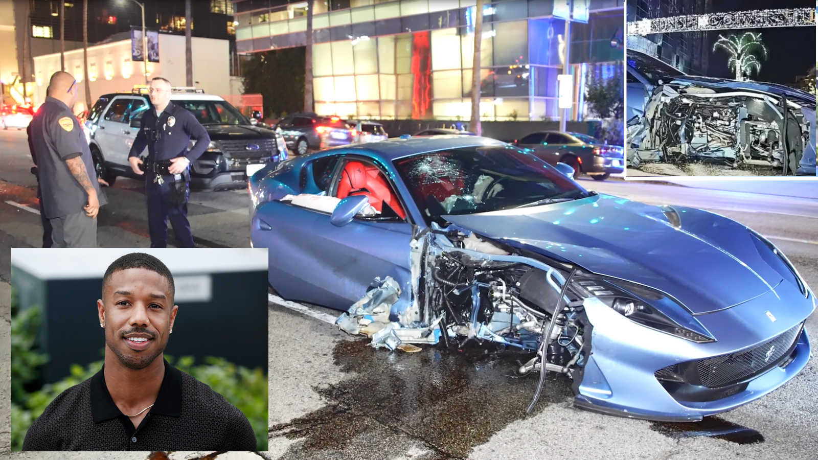 Michael B Jordan suffers an accident in Hollywood in his Ferrari 