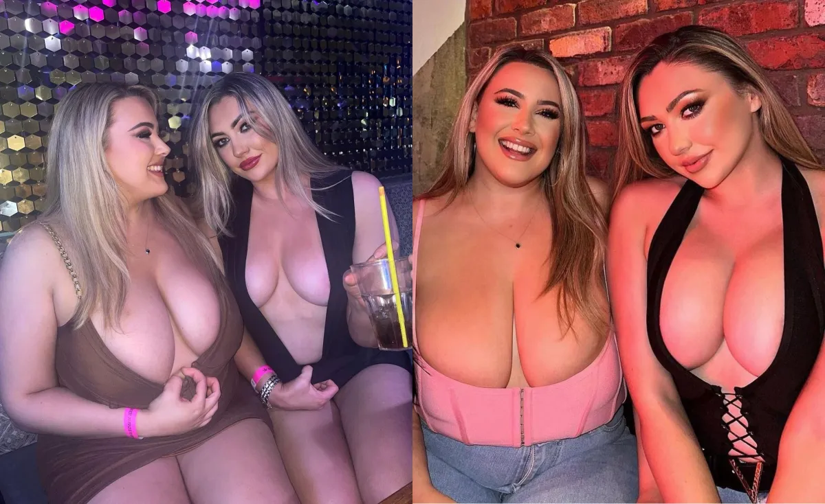 Playboy babe and model pal Nina Woolley and Laura Morgan show braless curves through sheer dresses