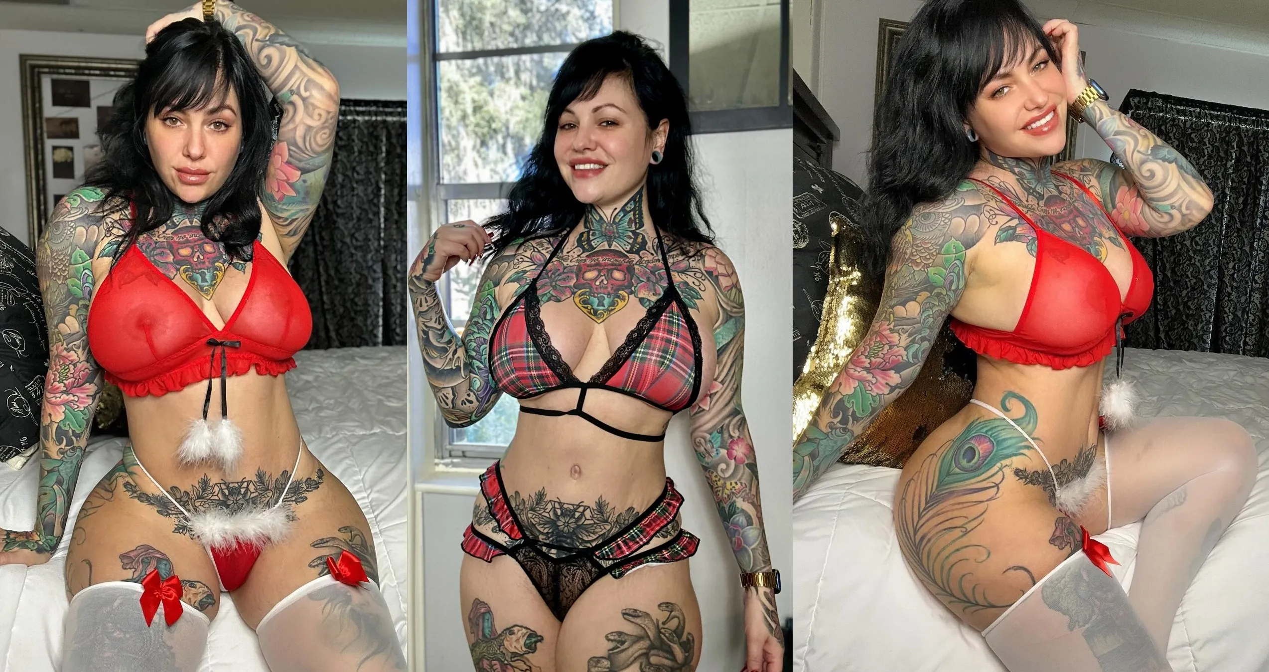 Tattoo model Pandora Blue strips to festive lingerie for fans as Christmas gift