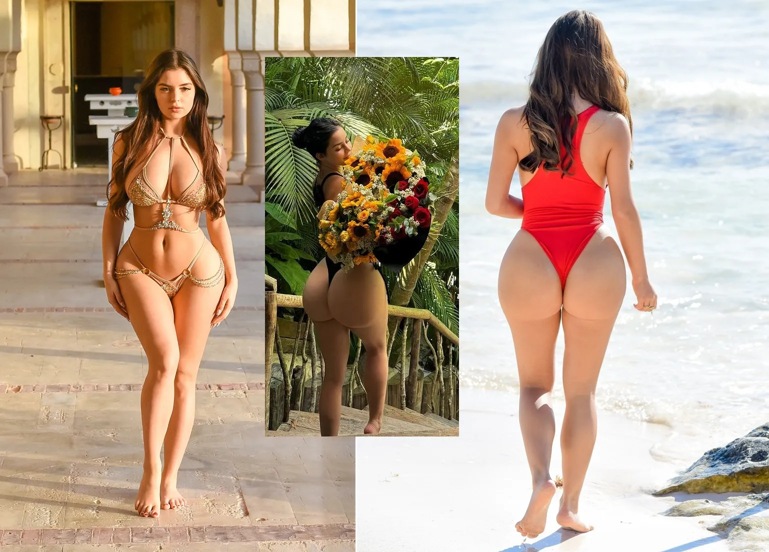 Demi Rose poses in a red bikini by the pool celebrating Valentines Day