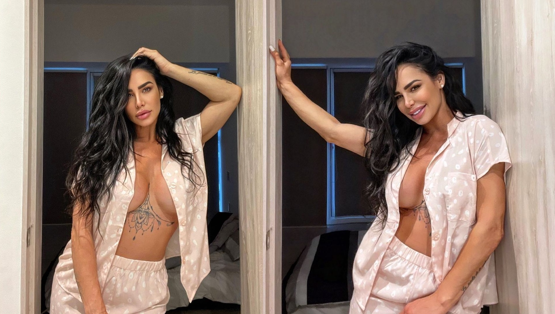 Cuban actress and dancer Lis Vega shows off her charms with an unbuttoned shirt