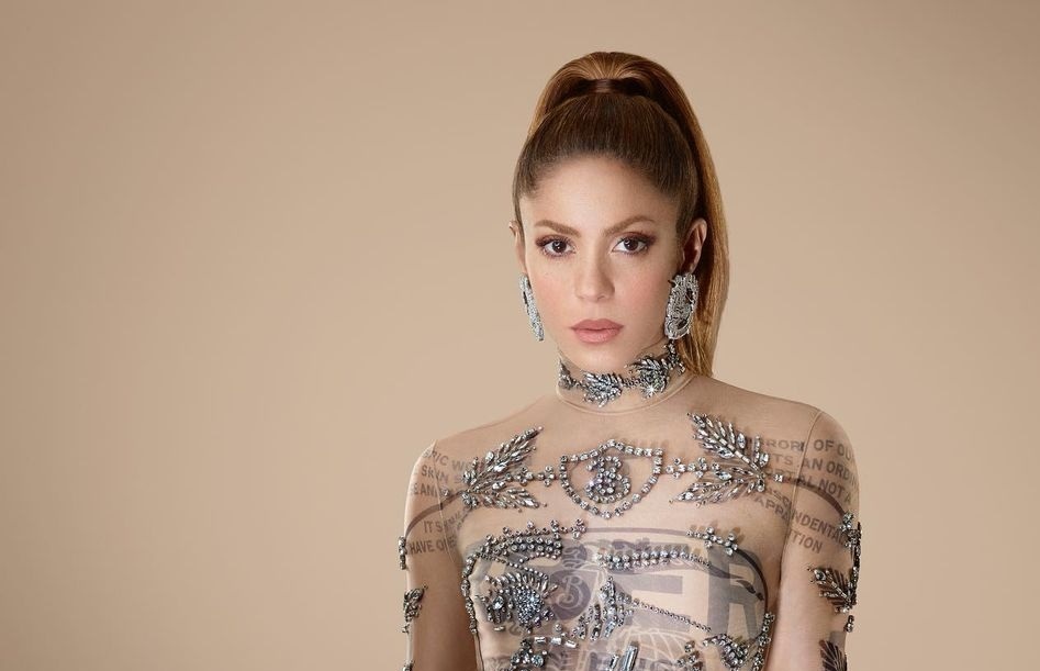 Shakira reveals her thong when posing in a transparent mesh dress