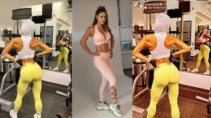 In tight yellow leggings Ninel Conde shows off her rear from the gym