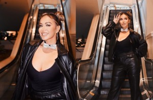 Chiquis Rivera reveals part of her rear guard by showing off in latex cheeky shorts